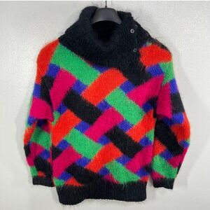 Vintage Classiques Fuzzy Mohair Blend Colorblock Sweater 80s Bold‎ Geometric M